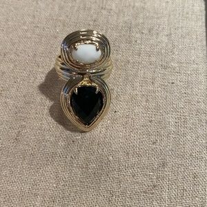 Kendra Scott gold ring with a black and white stone